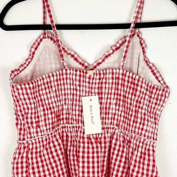 Sim & Sam Women's Top Red Gingham Strappy Crop Ruffle Smocked Summer Medium NWT - Picture 4 of 7